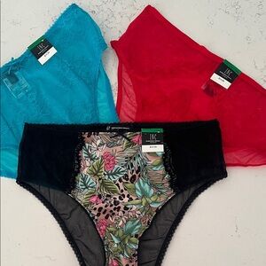 Bundle INC Women’s panties 3 pc Lace Bottoms - Red, Blue, Black Floral